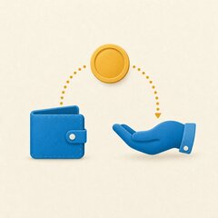Moneda que viaja de la billetera a la mano